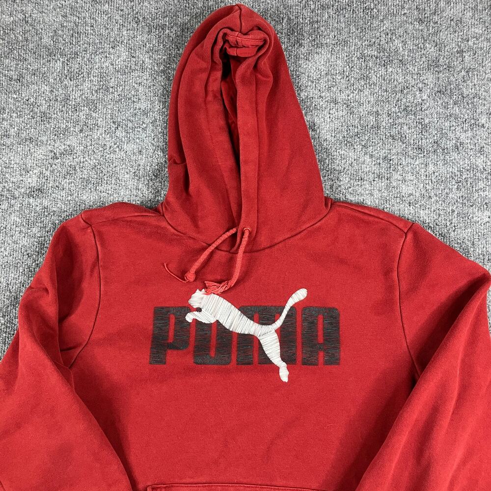 Puma Hoodie Mens M Red Pullover Logo Graphic Fleece Athletic Casual‎